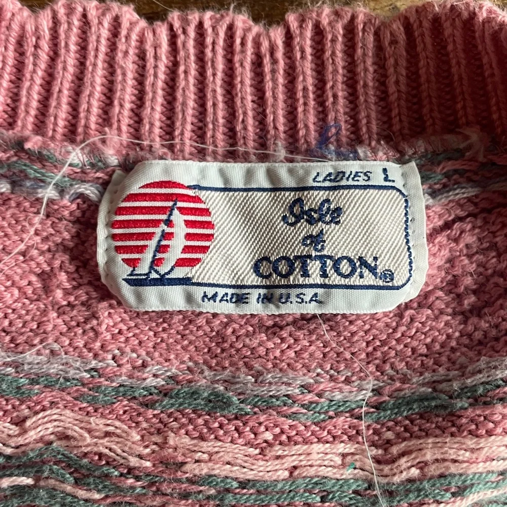 Vintage 100% Cotton Ladies Isle of Cotton Knit Sweater - Picture 4 of 6